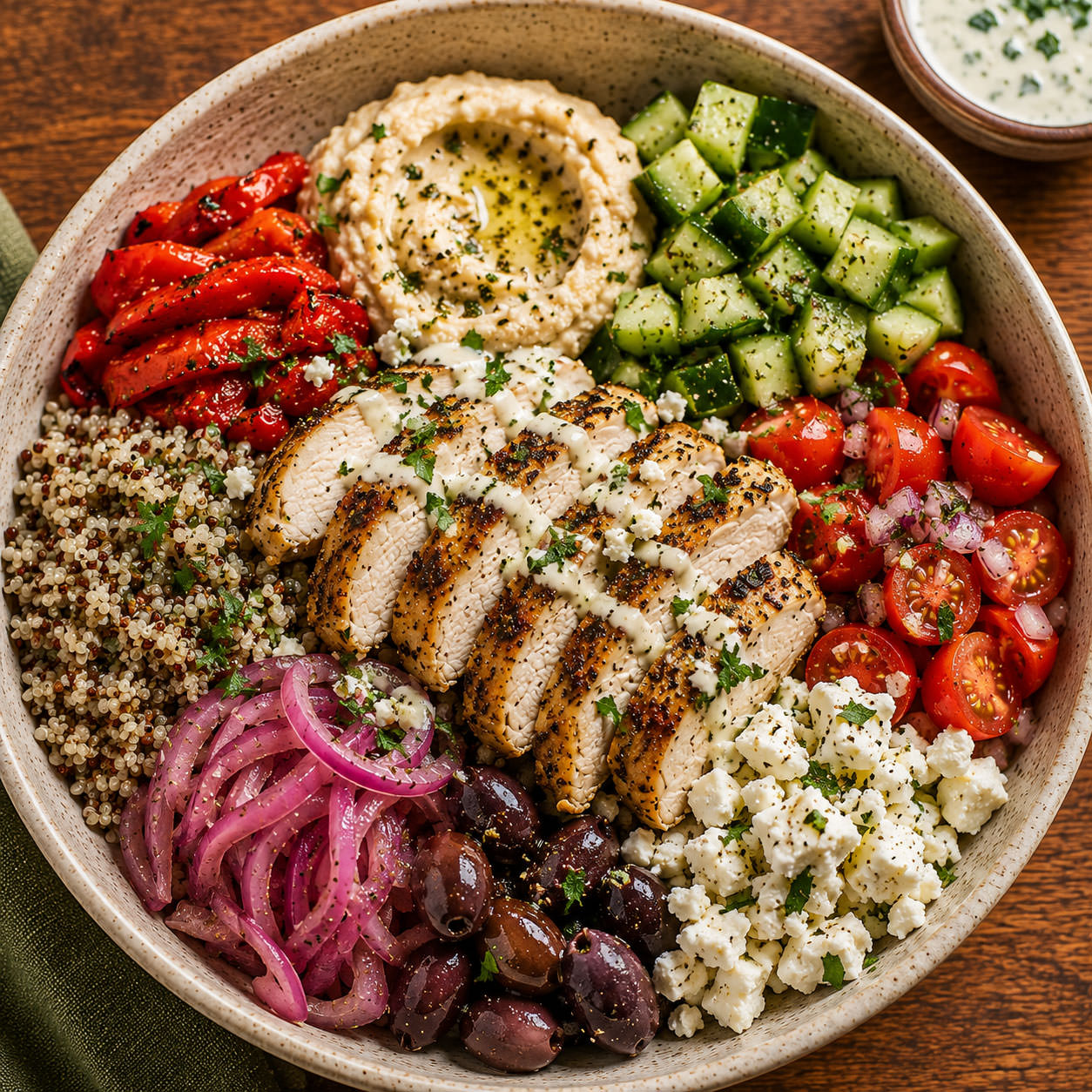 Mediterranean grain bowl with vegetables