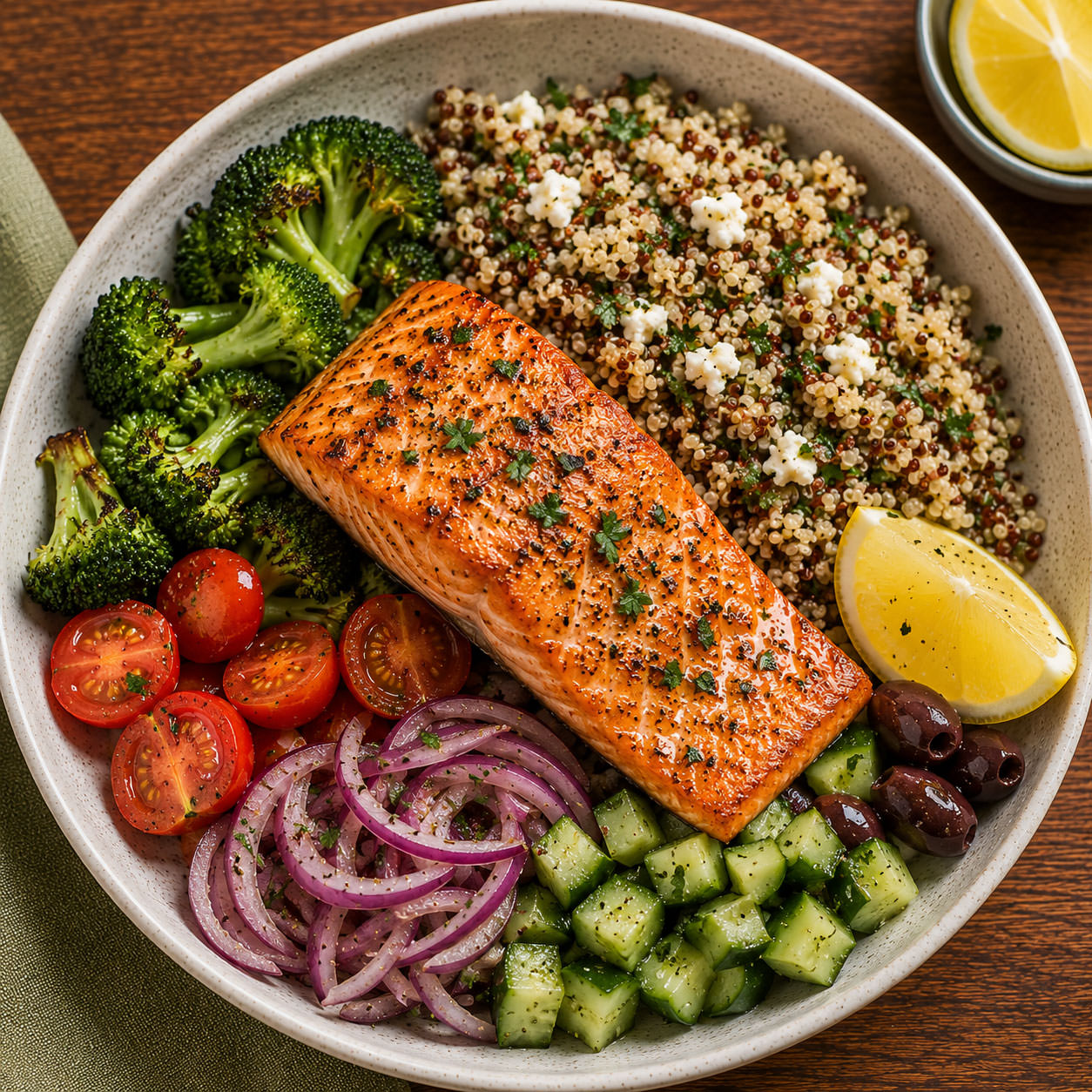 Salmon with grains and vegetables